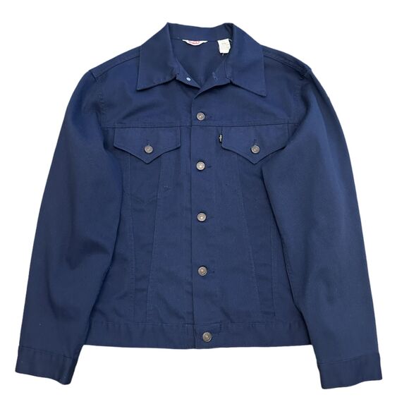 VTG Levi's Sta-Prest 70505 Bedford Cord Type III Trucker Jacket Navy 'Big E' M - Picture 1 of 13